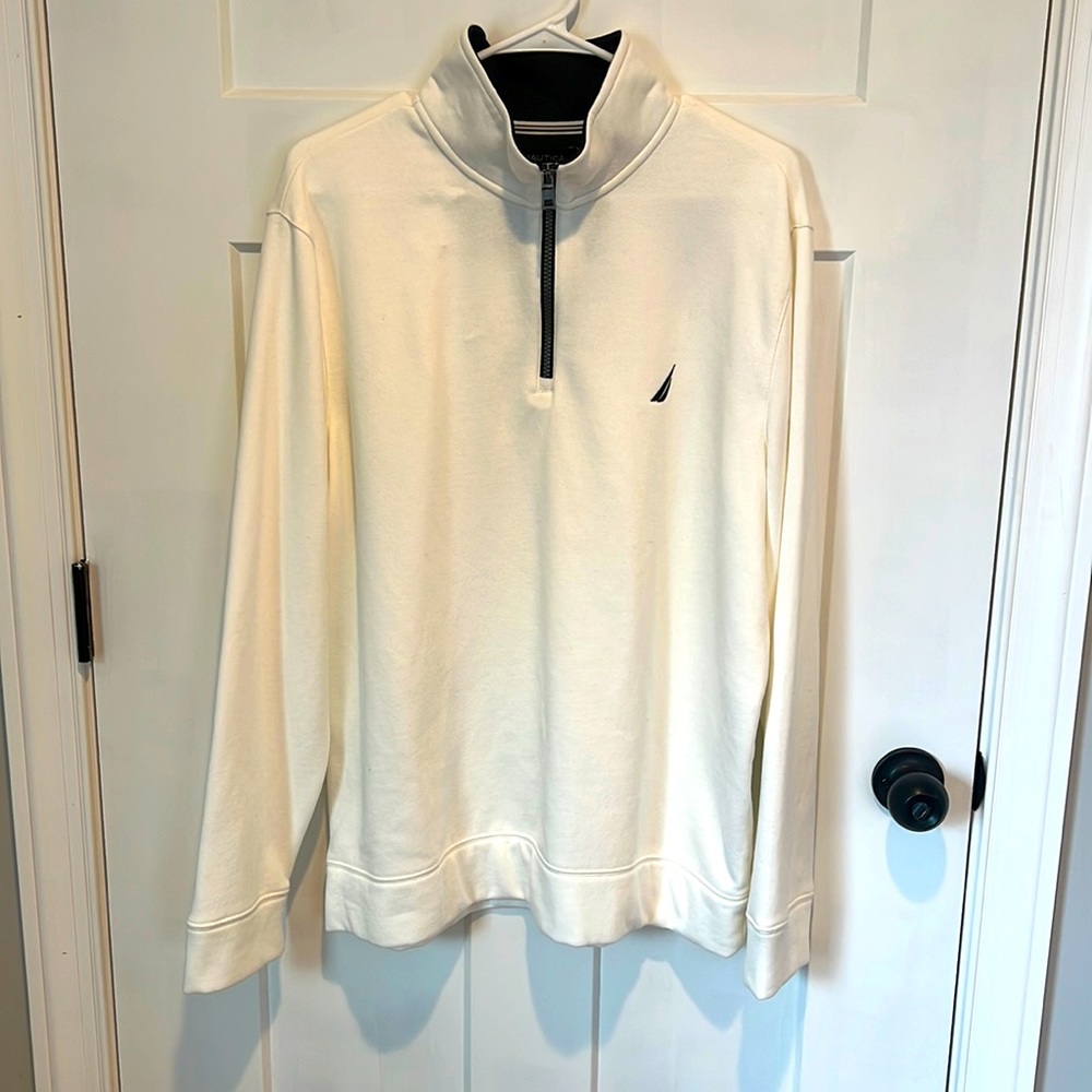 Brand new Nautica pullover white with navy accents. Size Large. Never Worn.